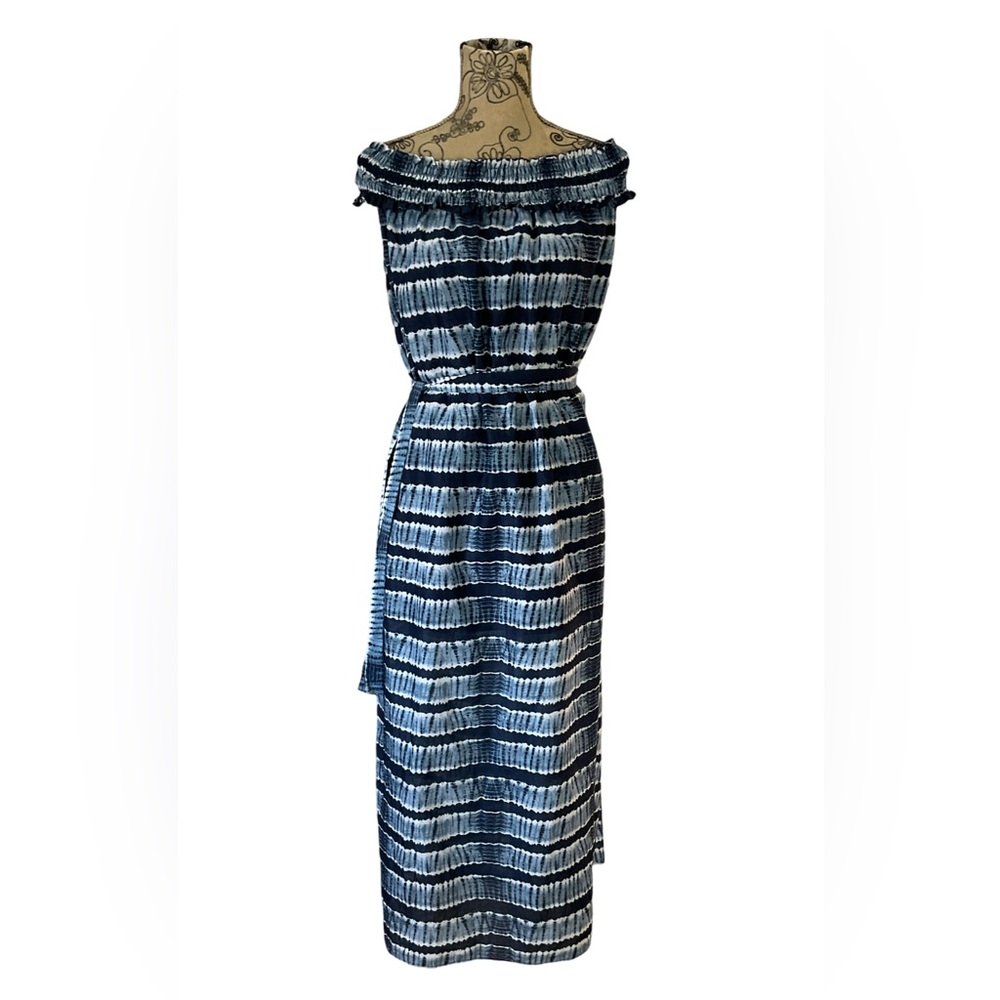 Blue and White Organized Tie Dyed Striped  Maxi Dress NWT size XL